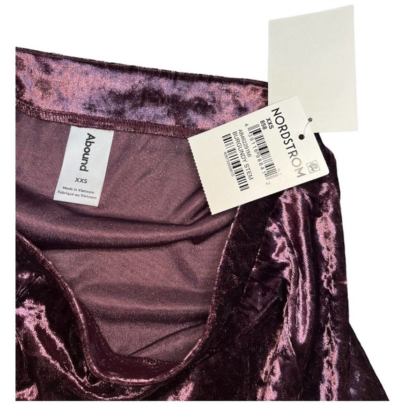 New Nordstrom Abound Crushed Velvet Velour Mini Retro 90s Y2K Skirt Burgundy XXS - Picture 11 of 12